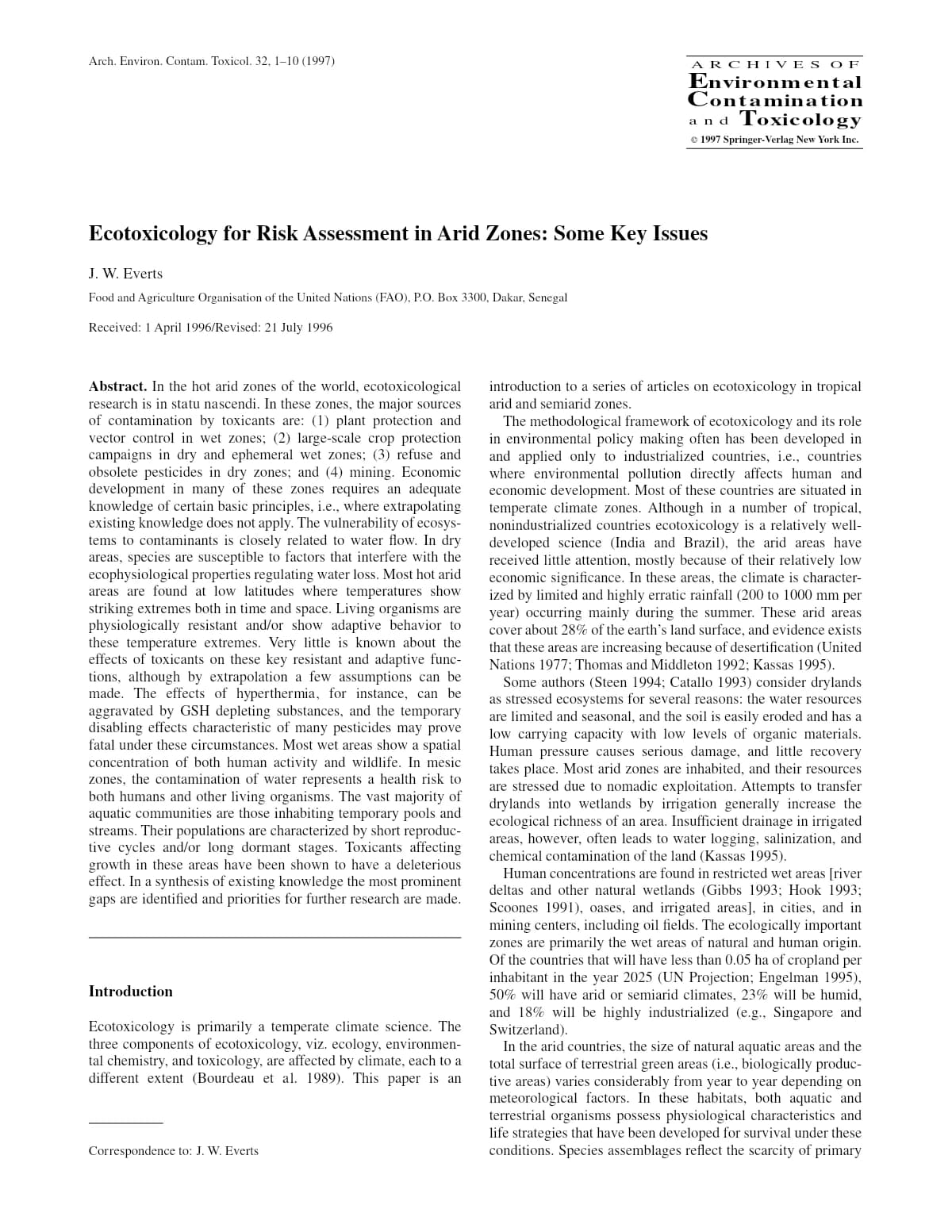 Couverture générée depuis le document : Ecotoxicology for Risk Assessment in Arid Zones : Some Key Issues