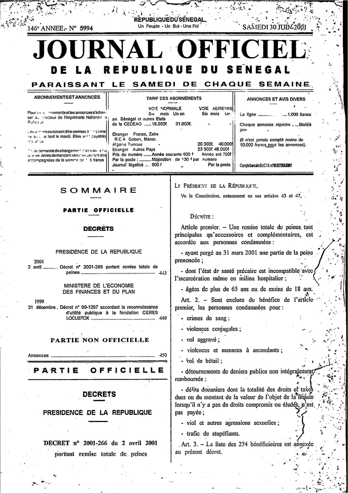 Couverture générée depuis le document : Journal Officiel - JO-5994-du-30-juin-2001