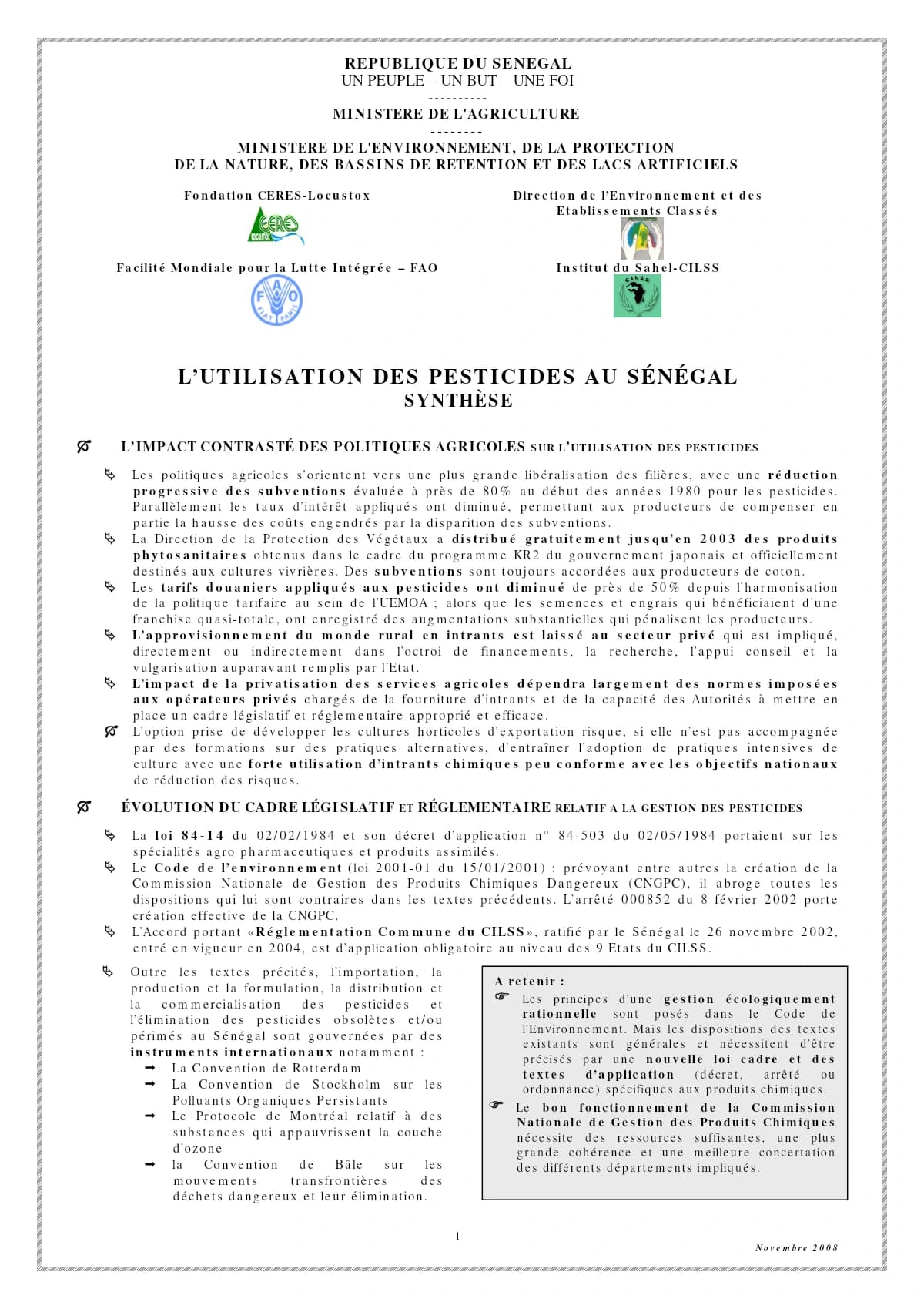 Couverture générée depuis le document : Synthèse - Etude Socio-économique de l'utilisation des pesticides au Sénégal