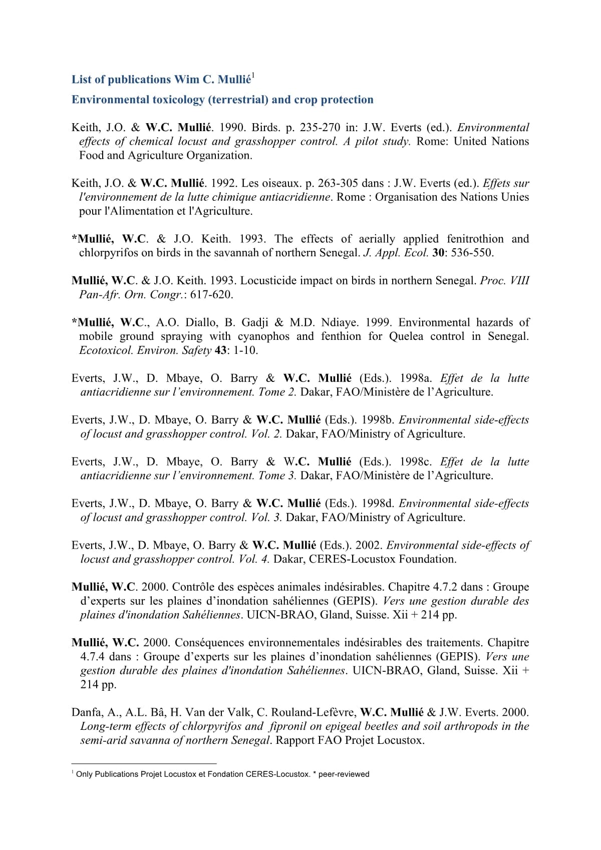 Couverture générée depuis le document : List of publications Wim C. Mullié