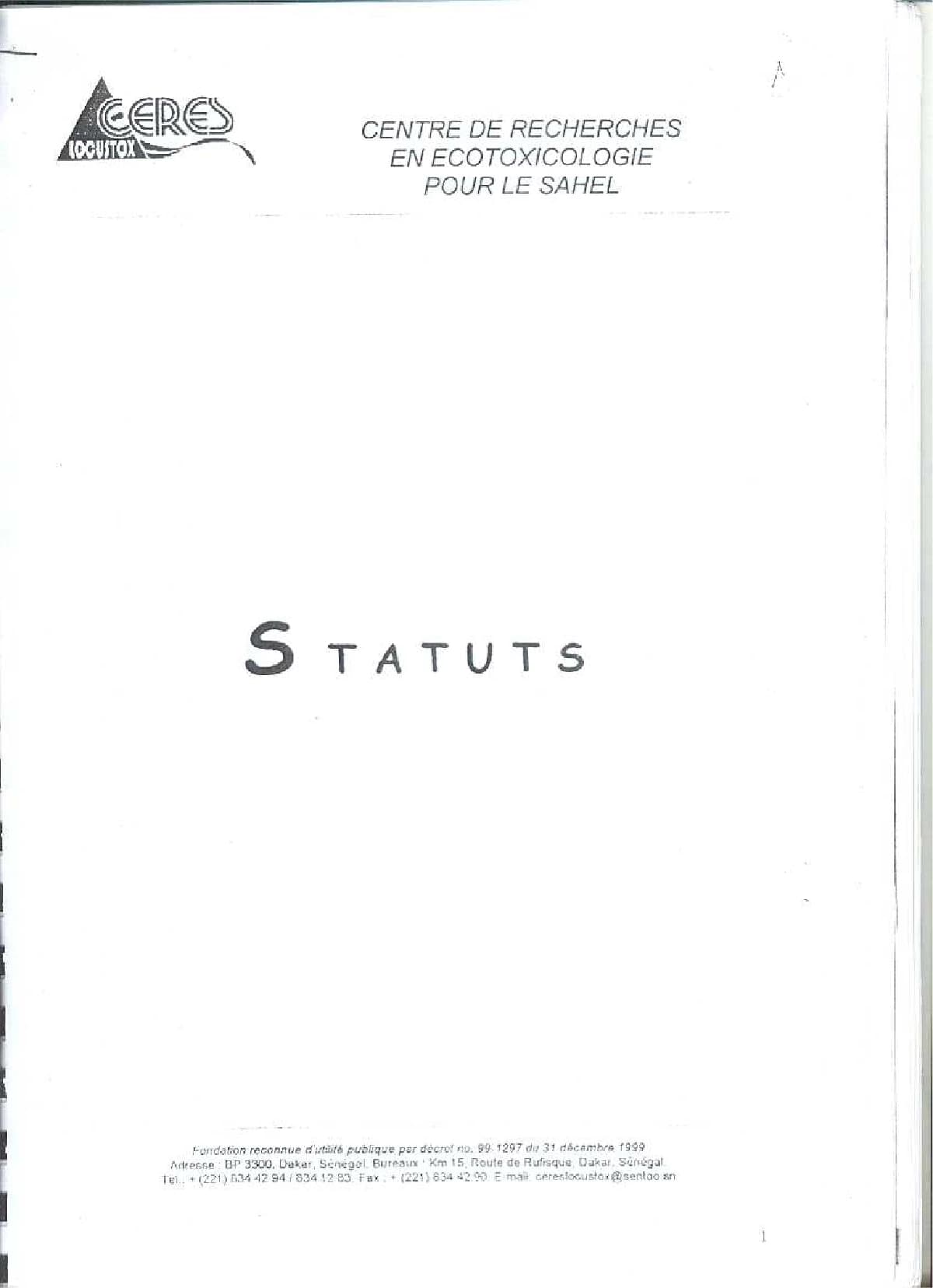 Couverture générée depuis le document : Statuts de la Fondation CERES LOCUSTOX