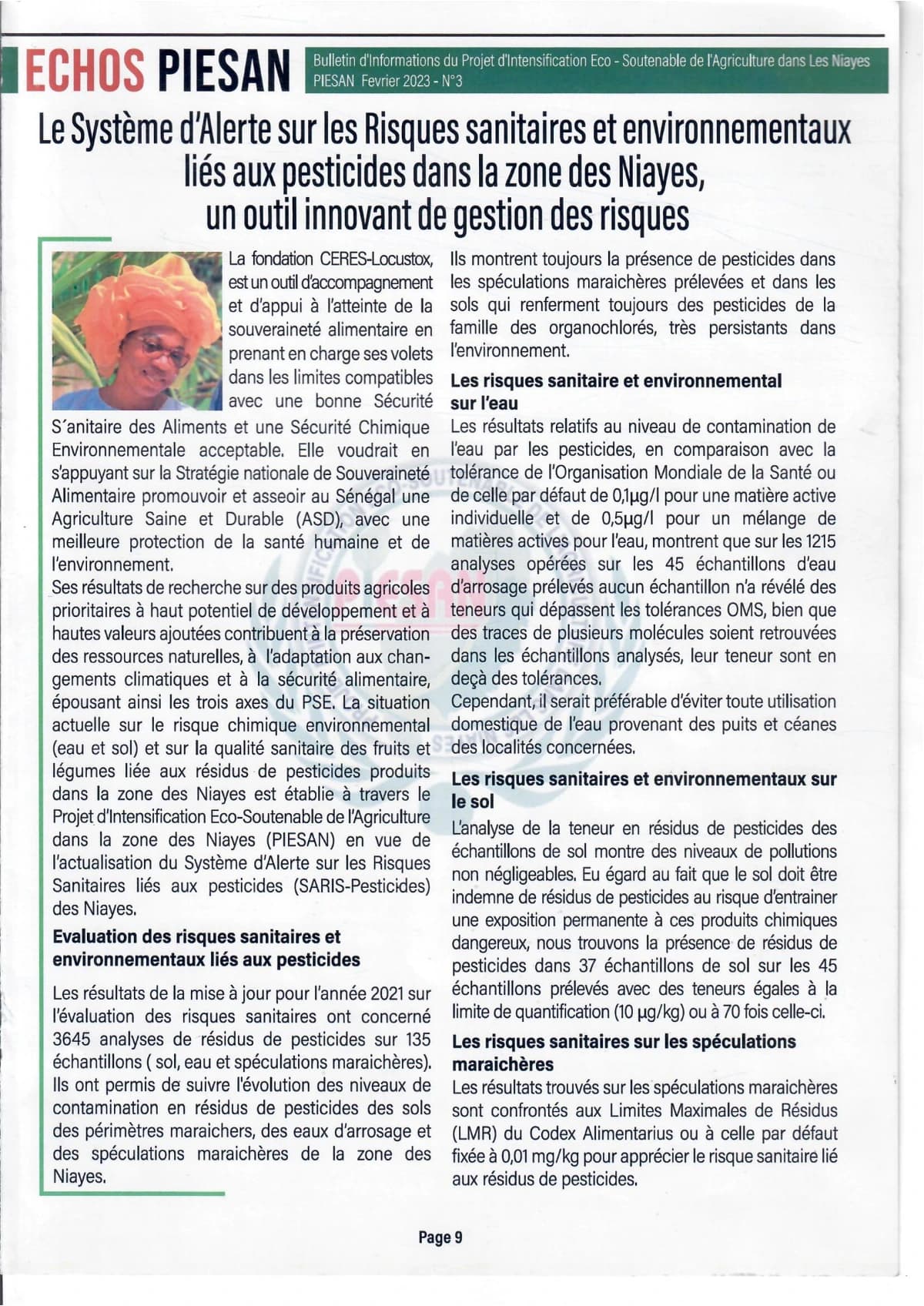 Couverture générée depuis le document : Le Système d'Alerte sur les Risques sanitaires et environnementaux liés aux pesticides dans al zone des Niayes, un outil innovant de gestion des risques
