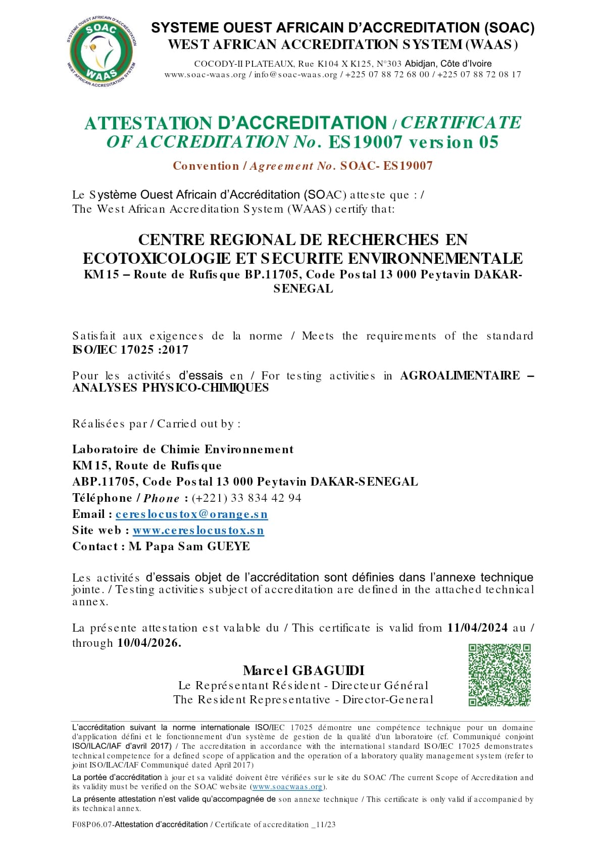 Couverture générée depuis le document : ATTESTATION D'ACCREDITATION No. ES19007 version 05
