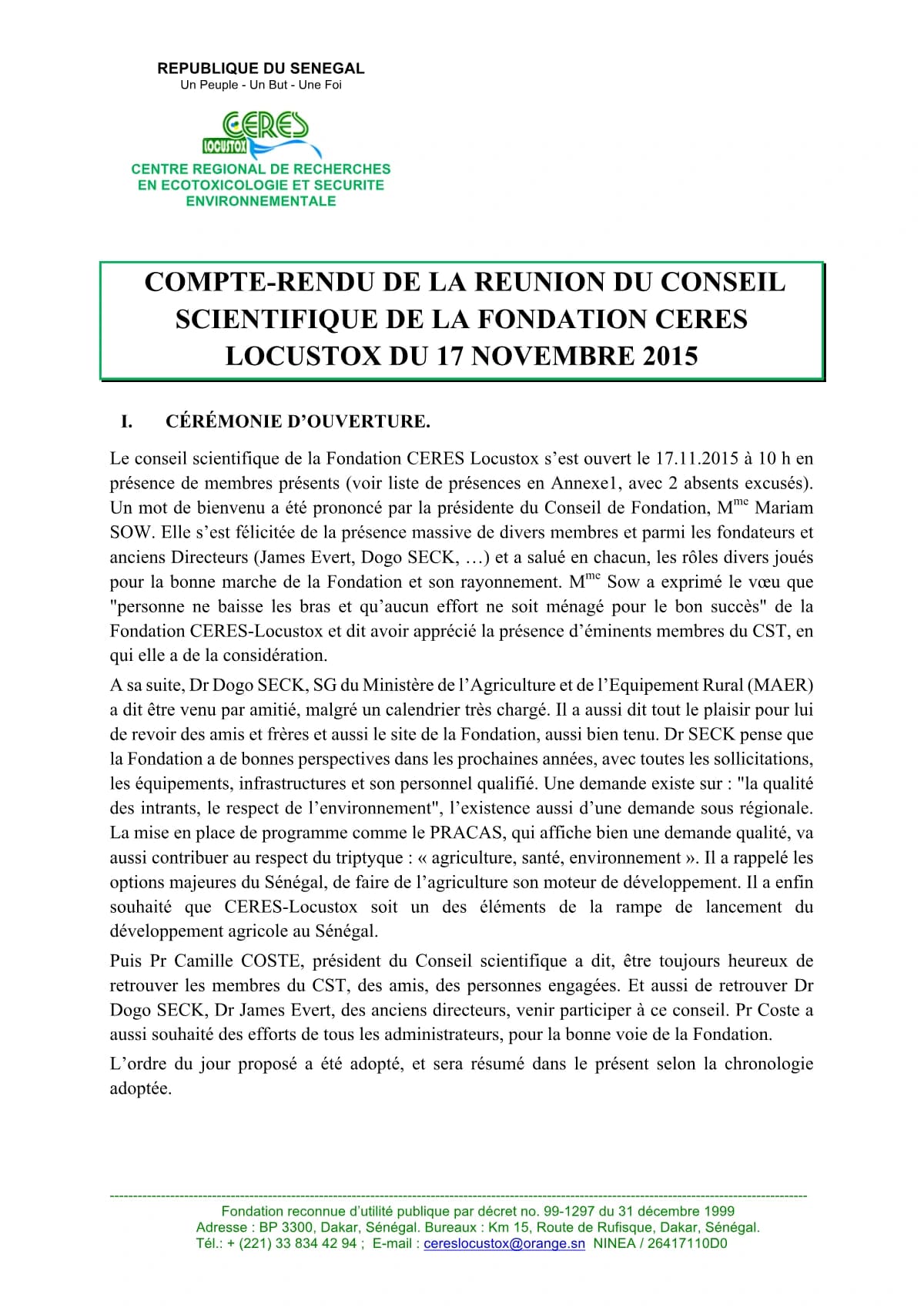 Couverture générée depuis le document : Rapport du 3eme Conseil Scientifique CST (Nov. 2015)