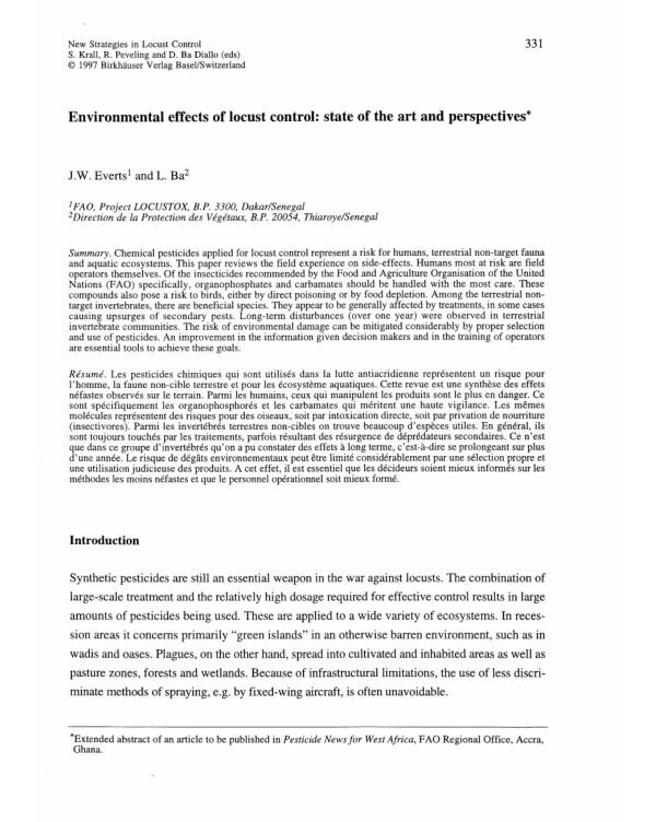 Environmental effects of locust control: state of the art and perspectives