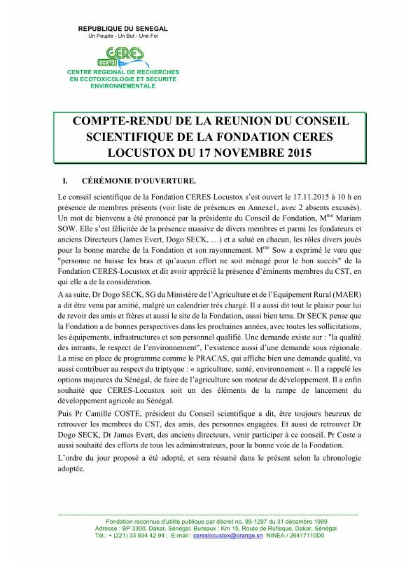 Rapport du 3eme Conseil Scientifique CST (Nov. 2015)